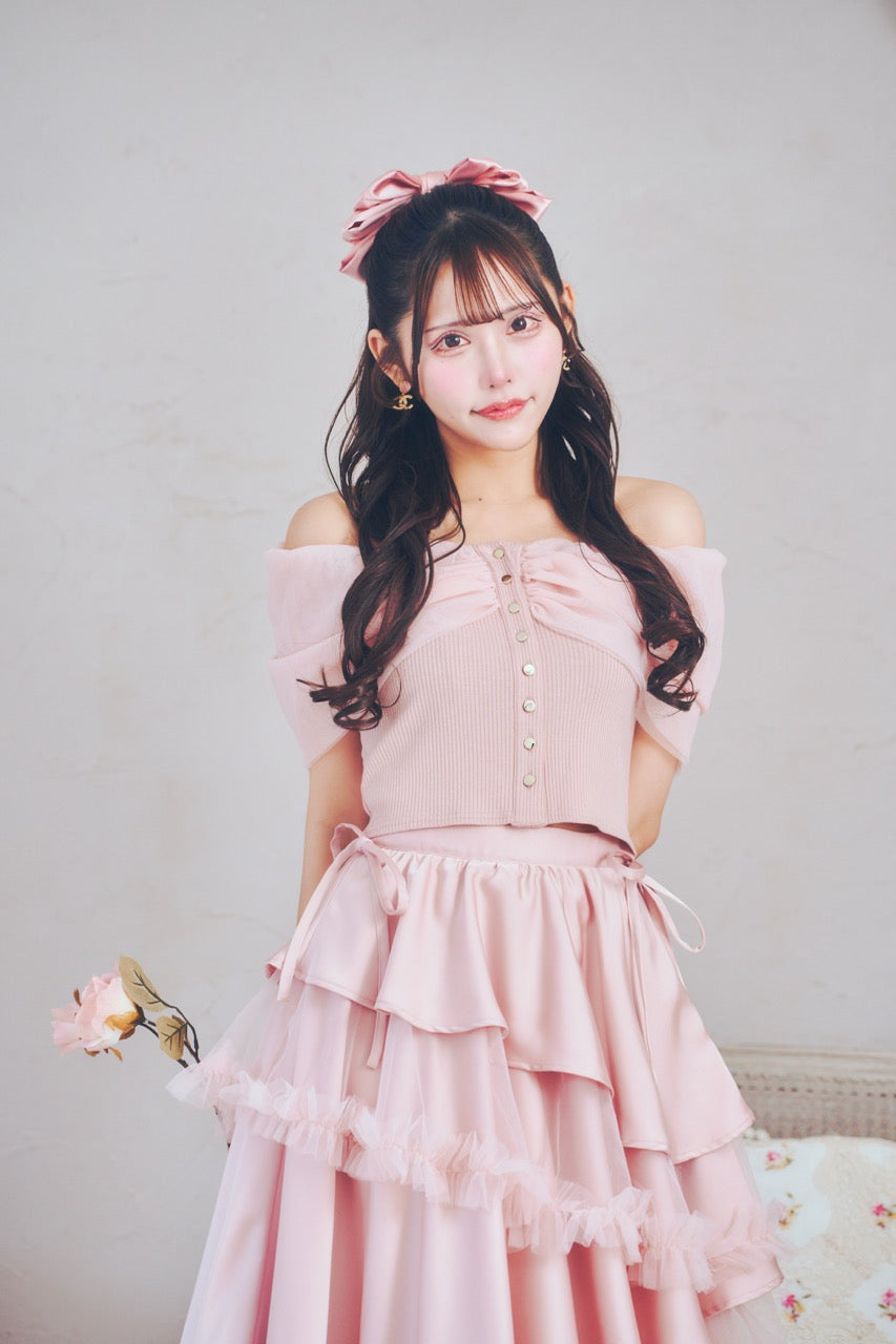 チュールオフショルトップス