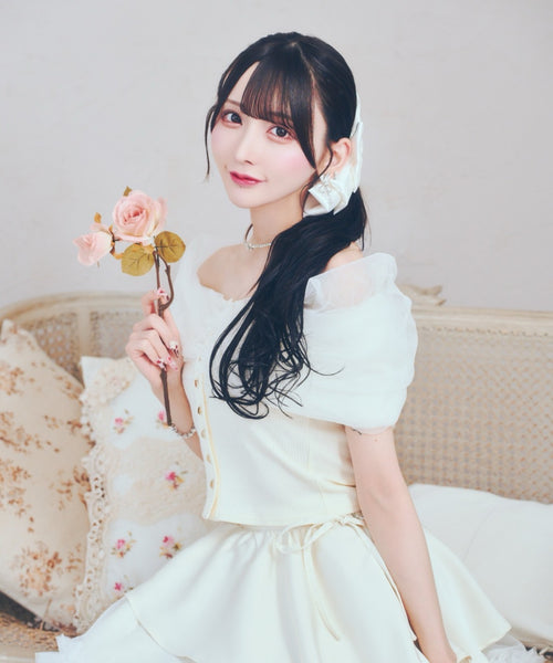 チュールオフショルトップス