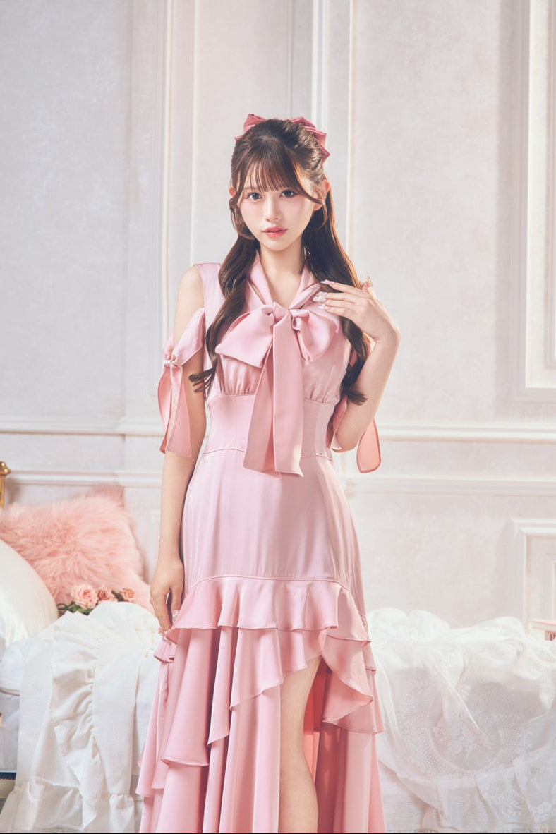 【予約商品】サテンスリットロングワンピ