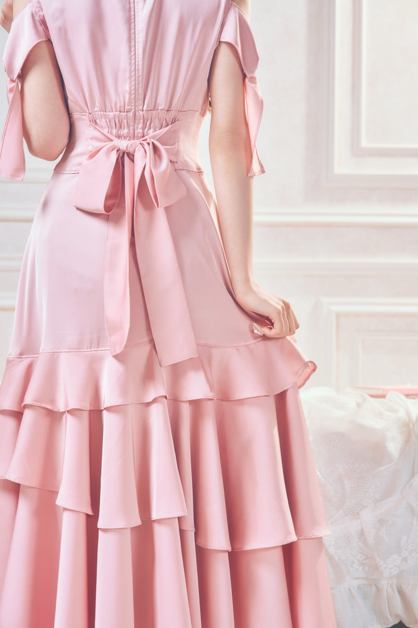 【予約商品】サテンスリットロングワンピ