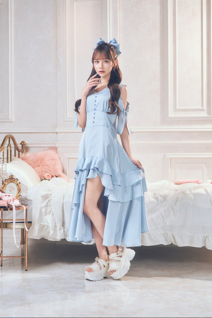 【予約商品】サテンスリットロングワンピ