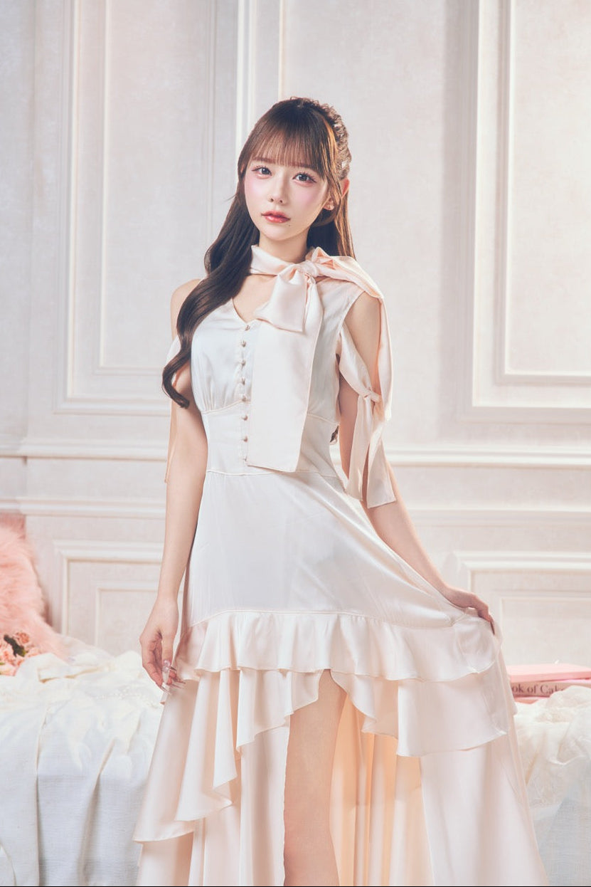 【予約商品】サテンスリットロングワンピ