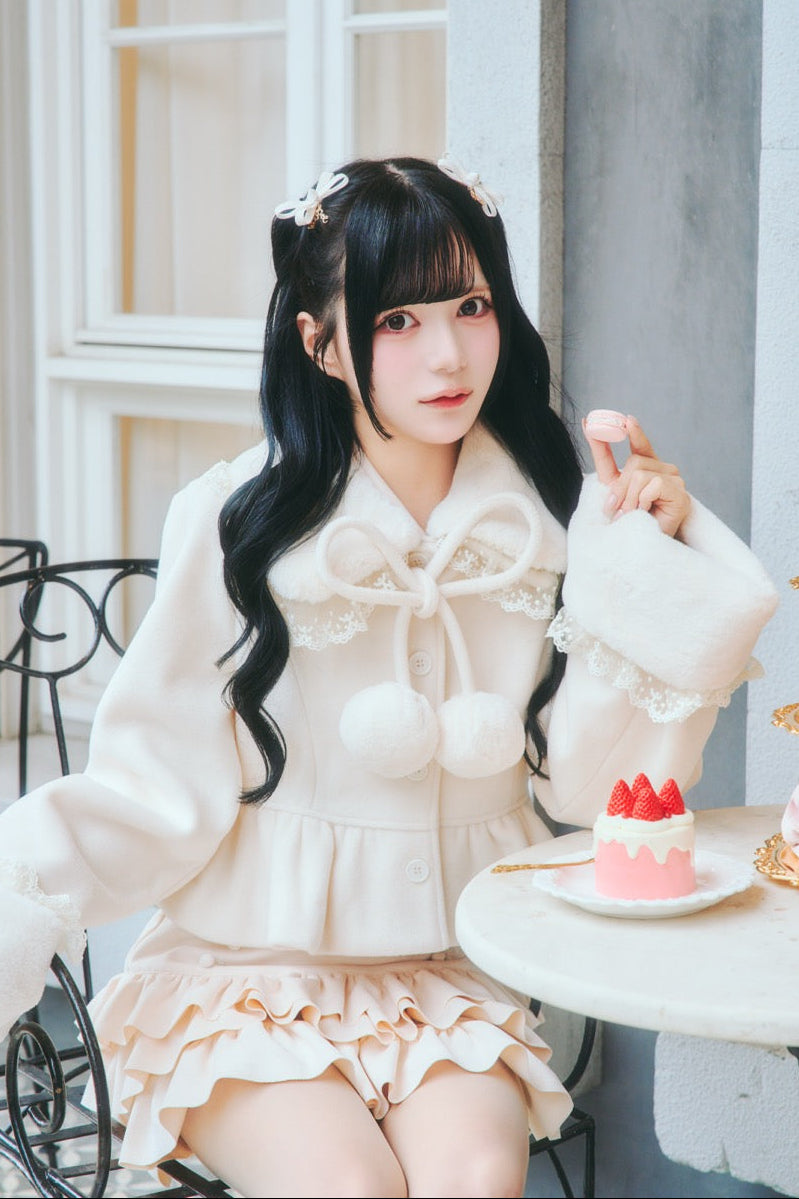 ぽんぽんレースショートコート