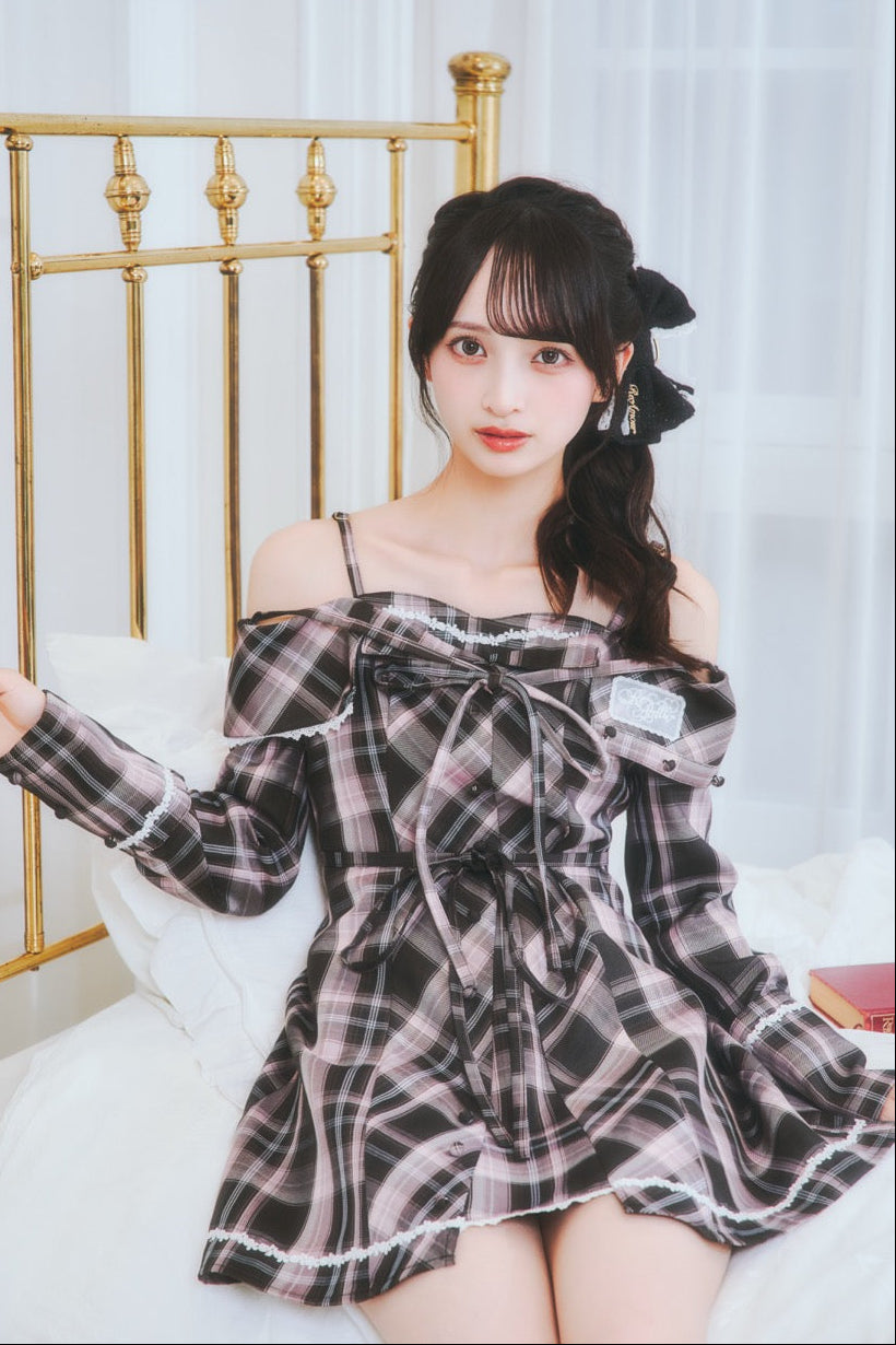 シャツライクオフショルワンピ