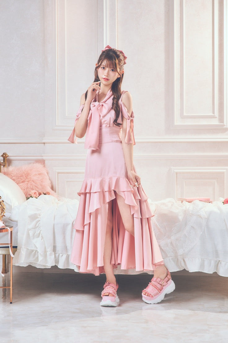 【予約商品】サテンスリットロングワンピ