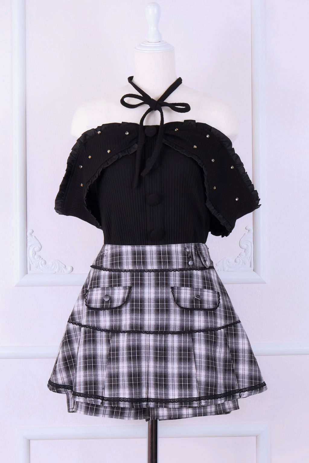 オフショルリボンリブトップス