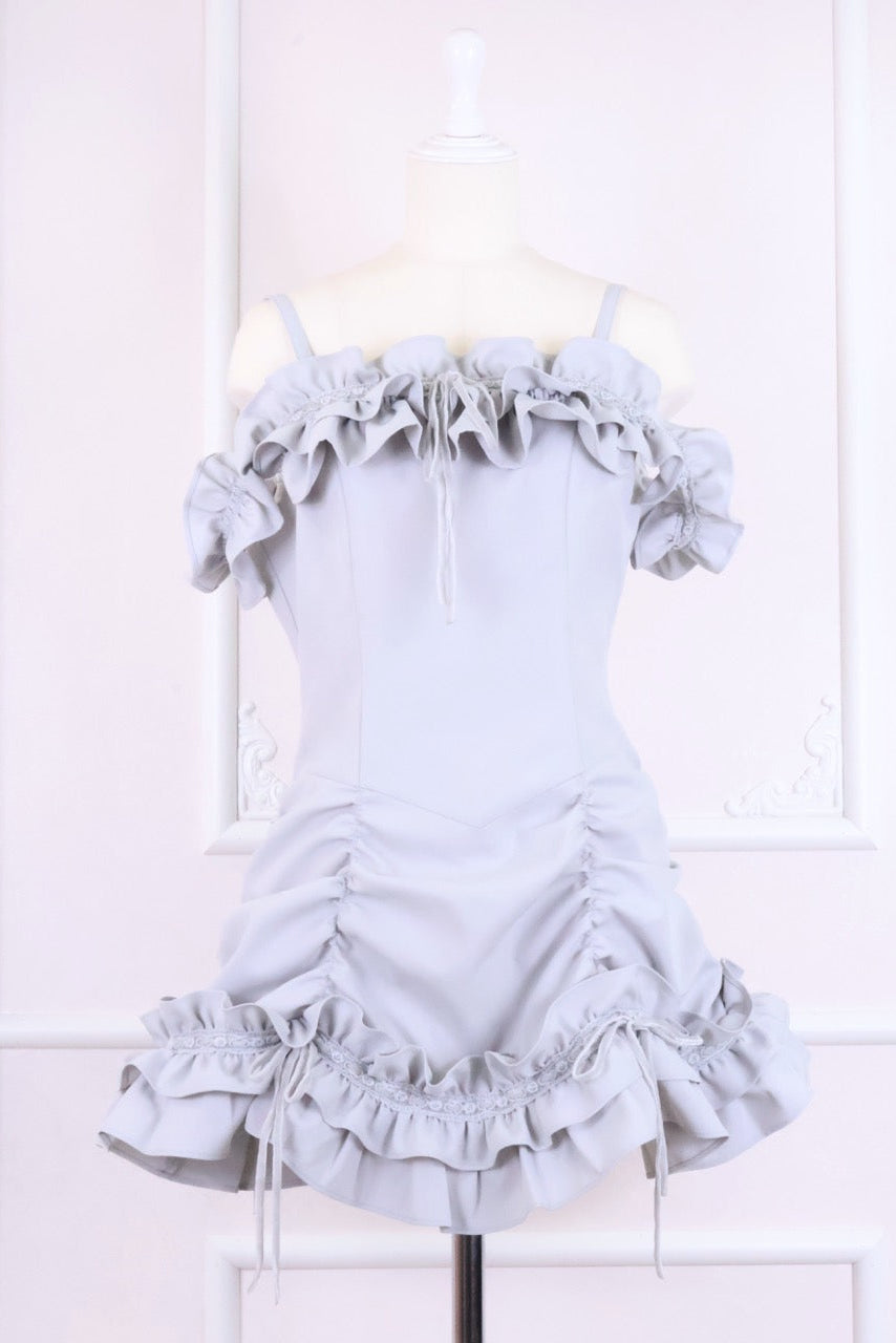 【予約商品】オフショルはしごリボンワンピ