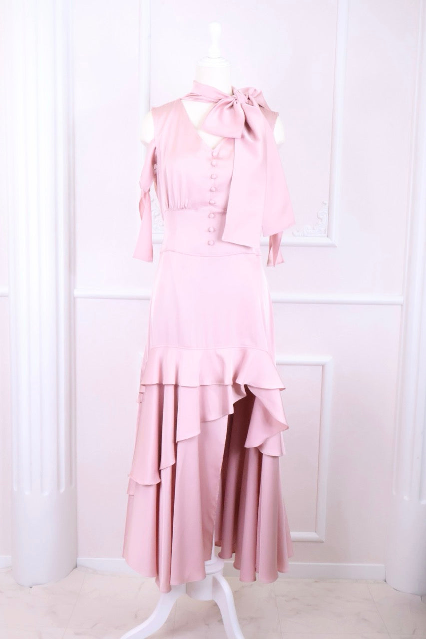【予約商品】サテンスリットロングワンピ