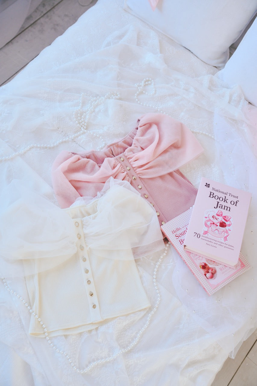 チュールオフショルトップス