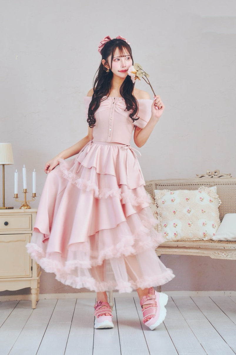 チュールオフショルトップス