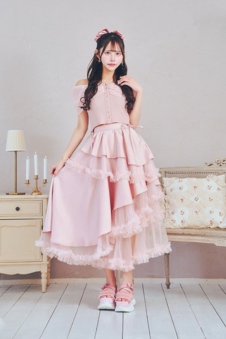 チュールオフショルトップス