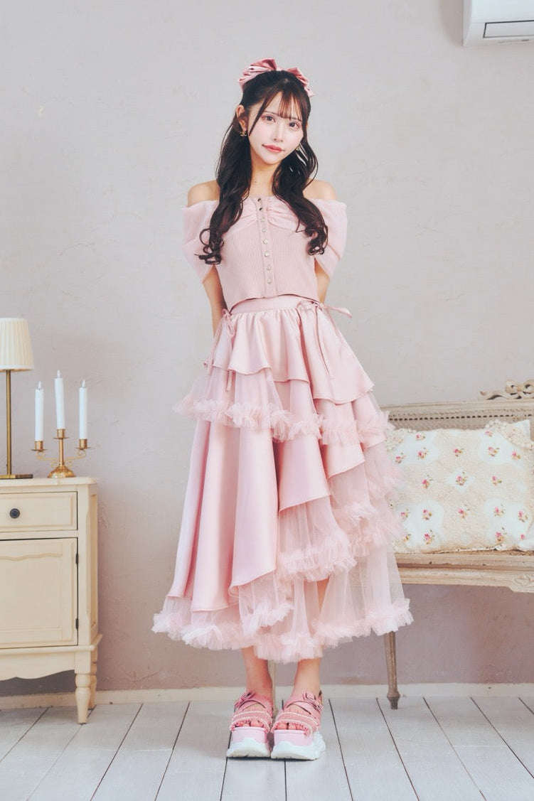 チュールオフショルトップス