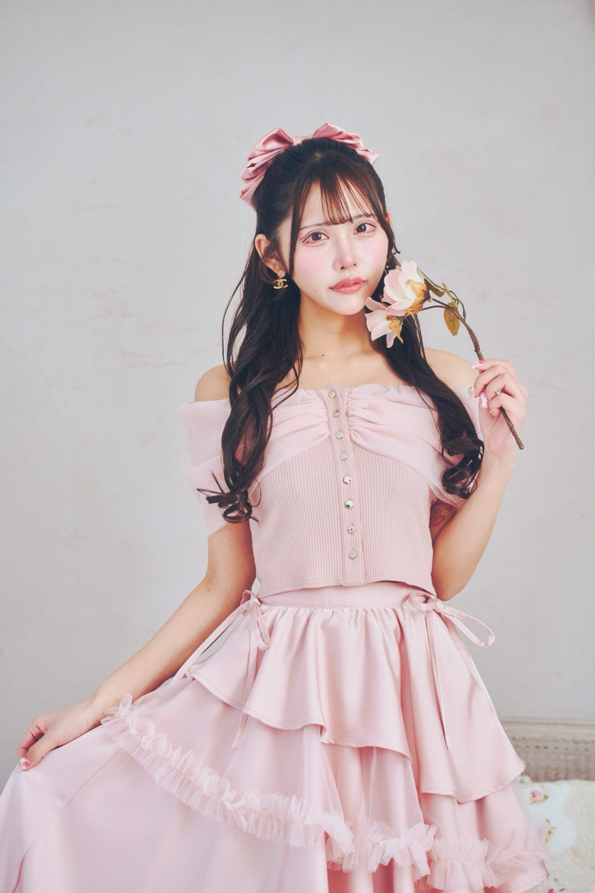 チュールオフショルトップス