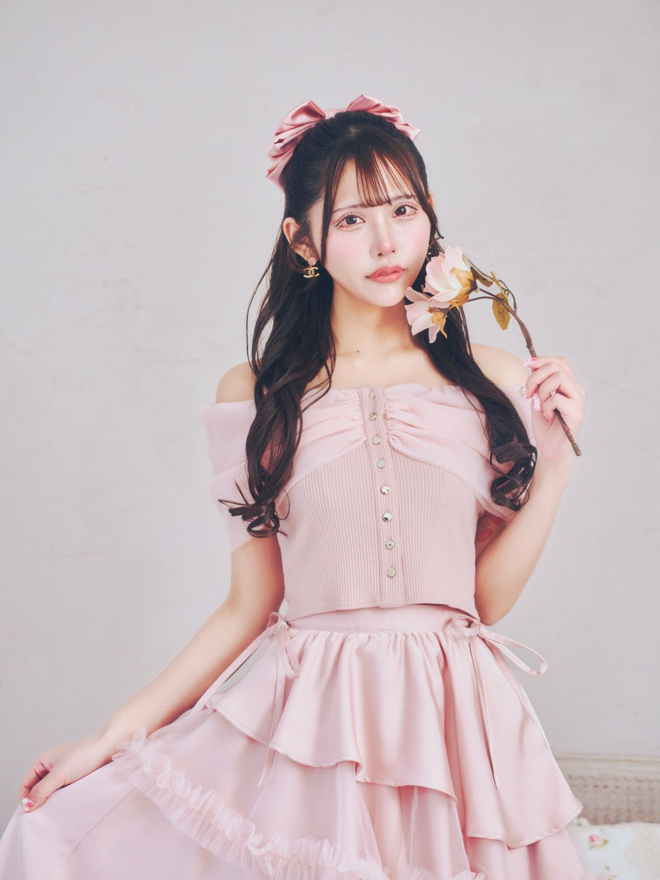 チュールオフショルトップス