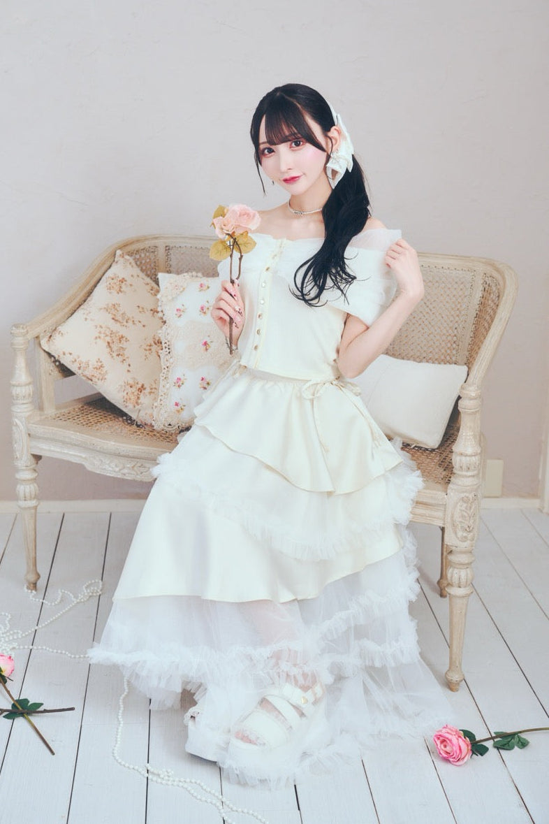 チュールオフショルトップス