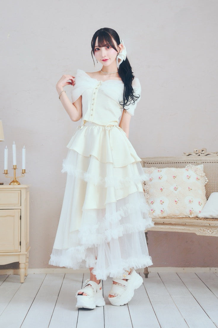 チュールオフショルトップス