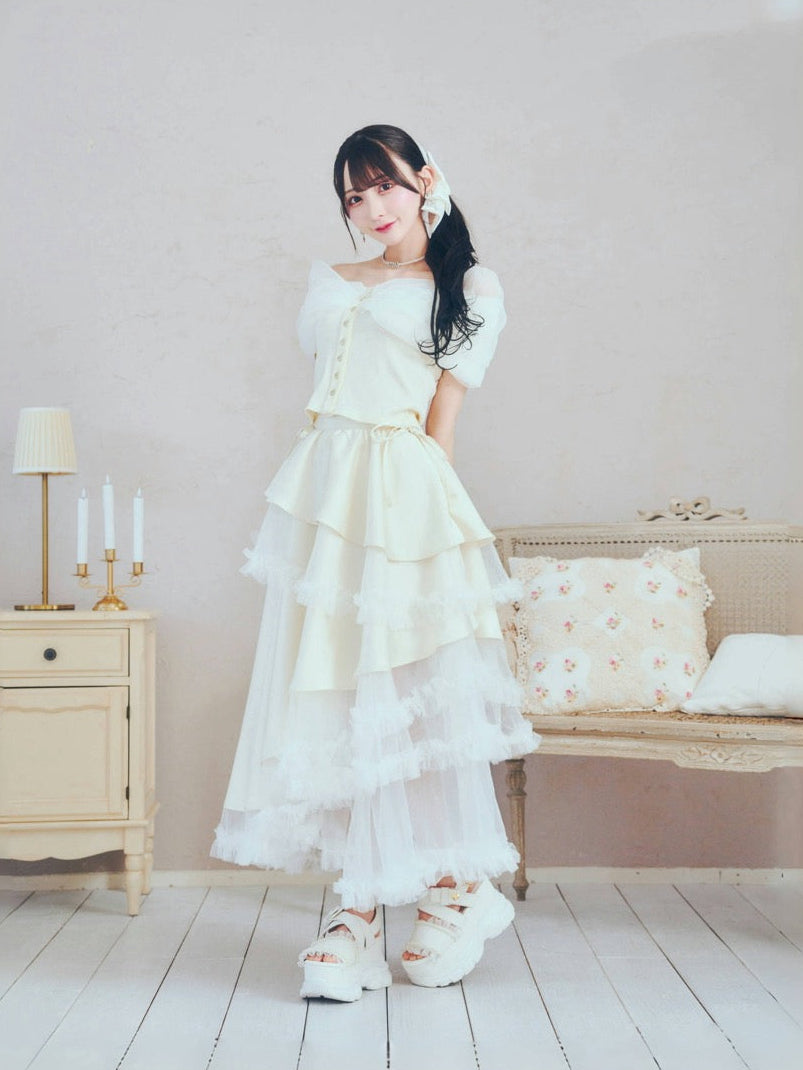 チュールオフショルトップス