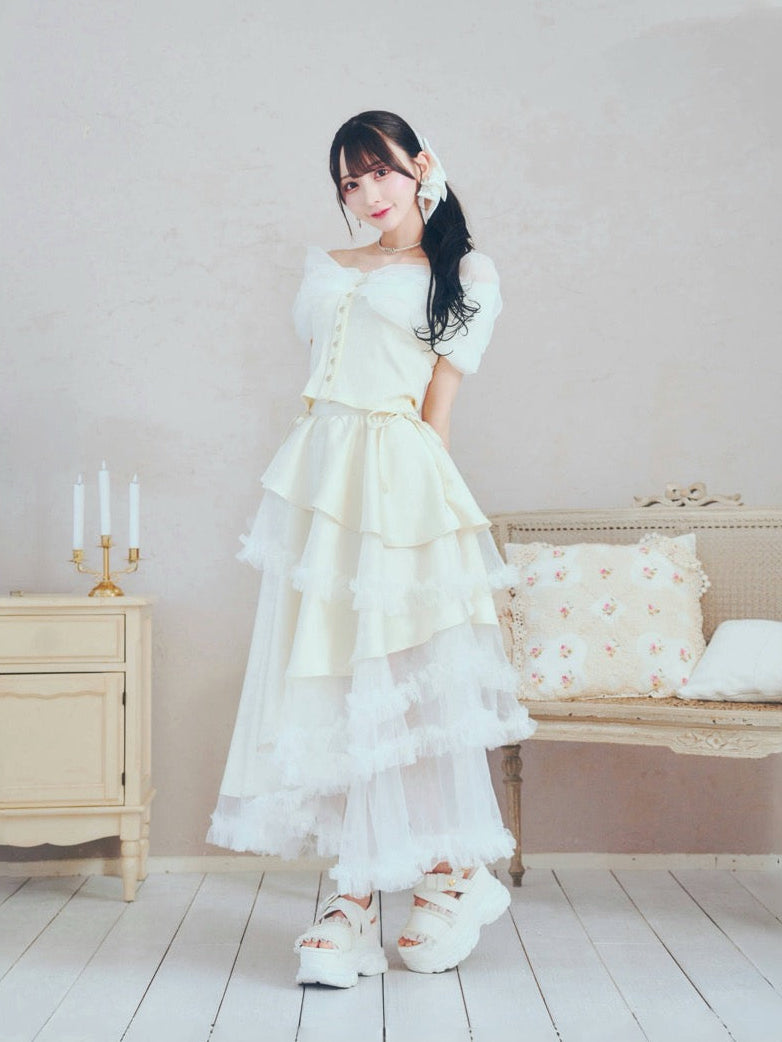 チュールオフショルトップス