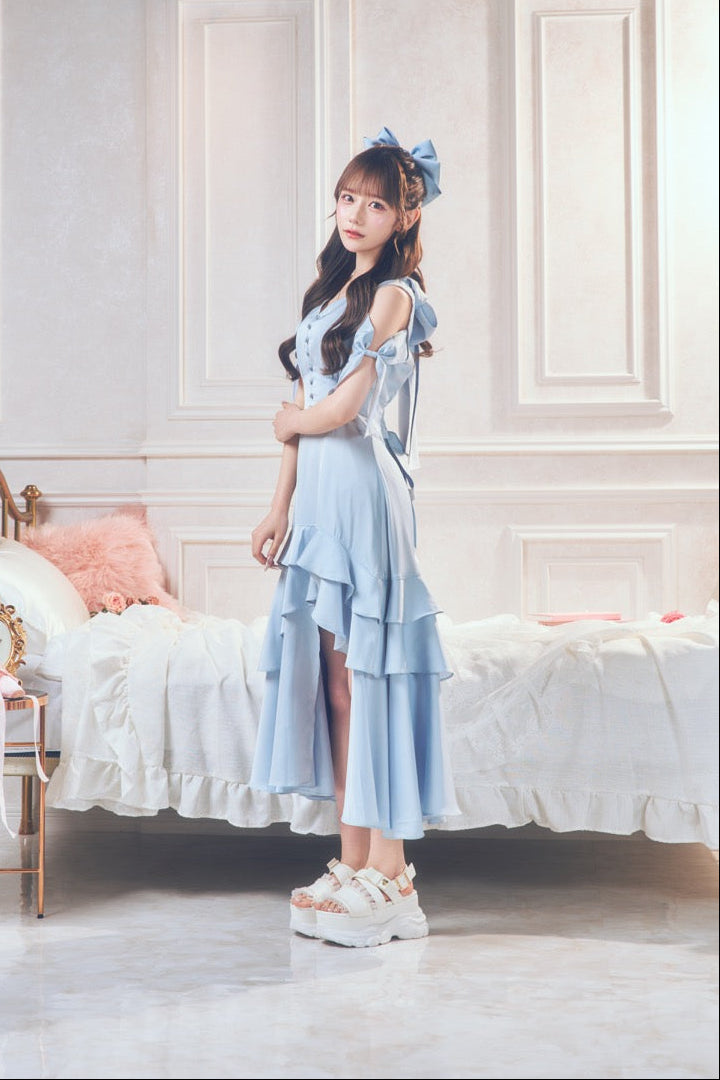 【予約商品】サテンスリットロングワンピ