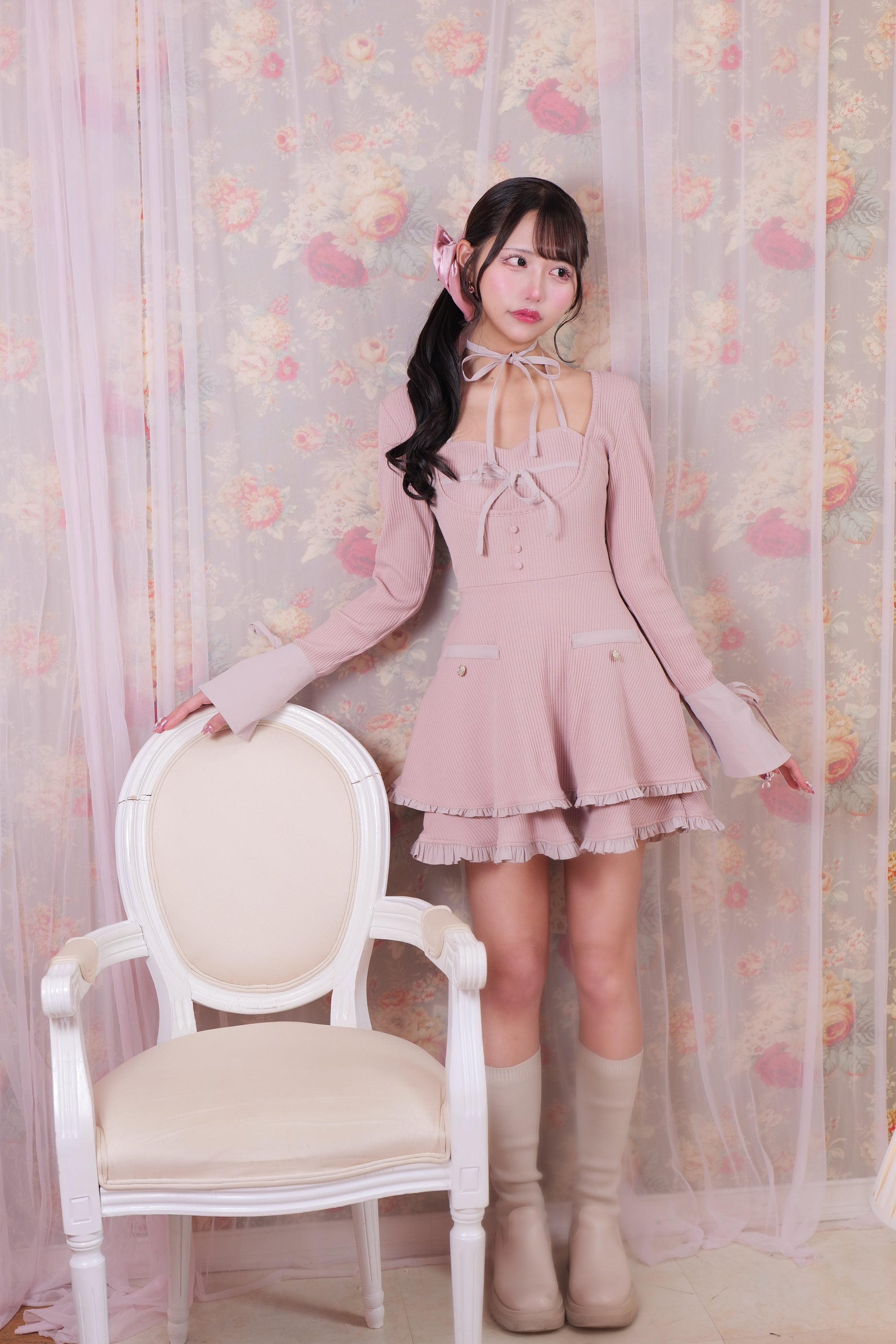 配色レイヤードワンピ