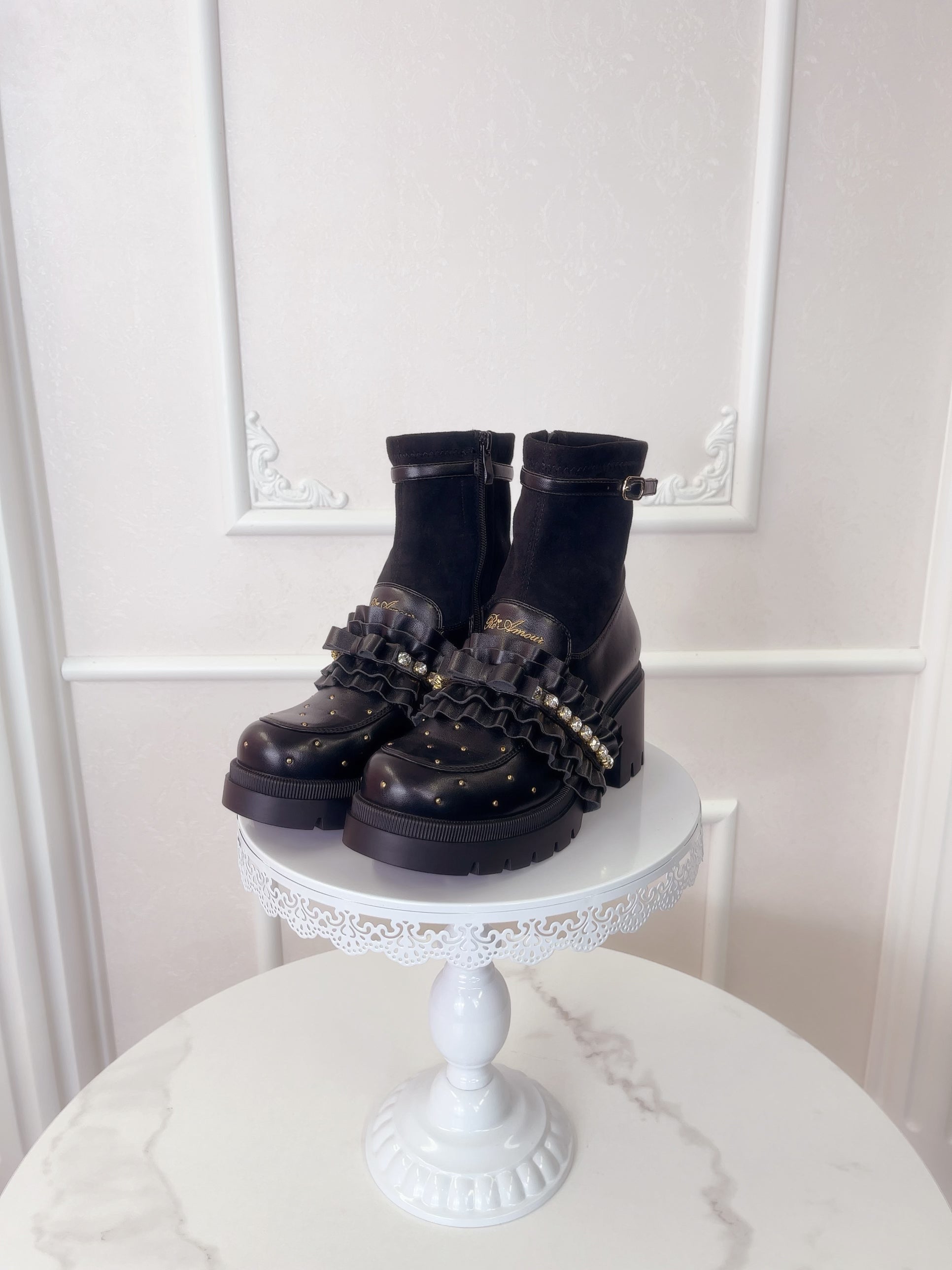 フリルリボンショートブーツ