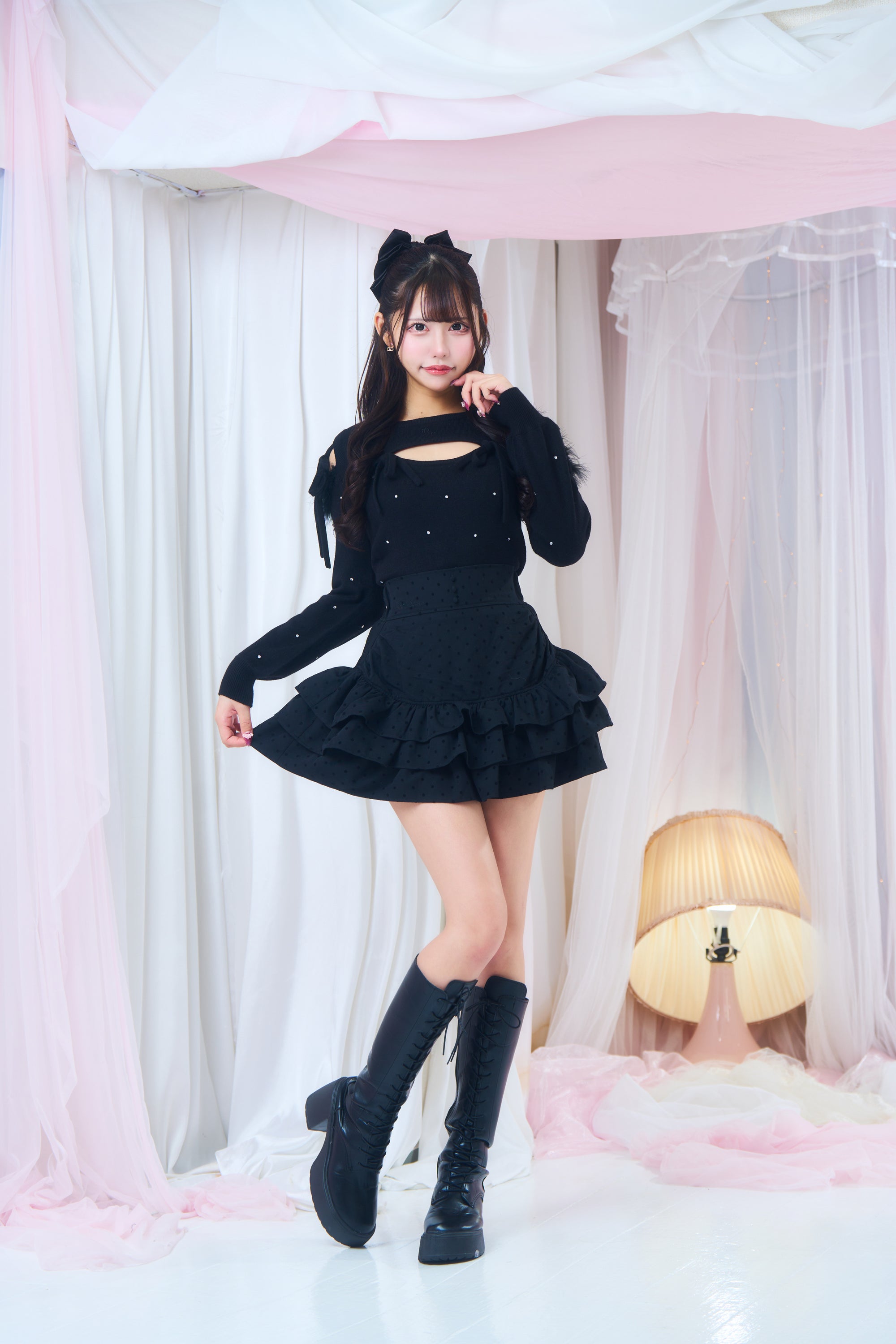 ビジューリボンニット