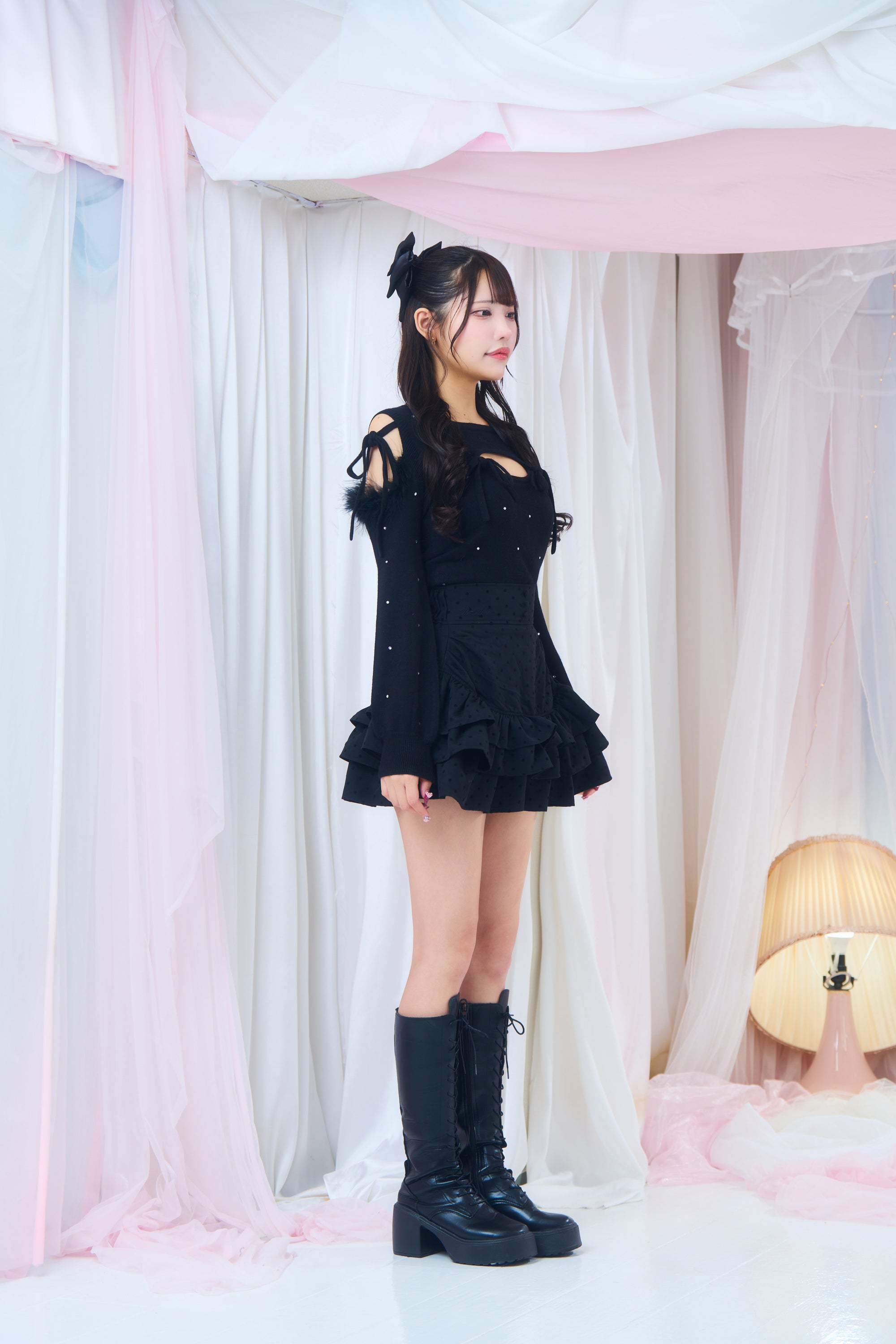 ビジューリボンニット