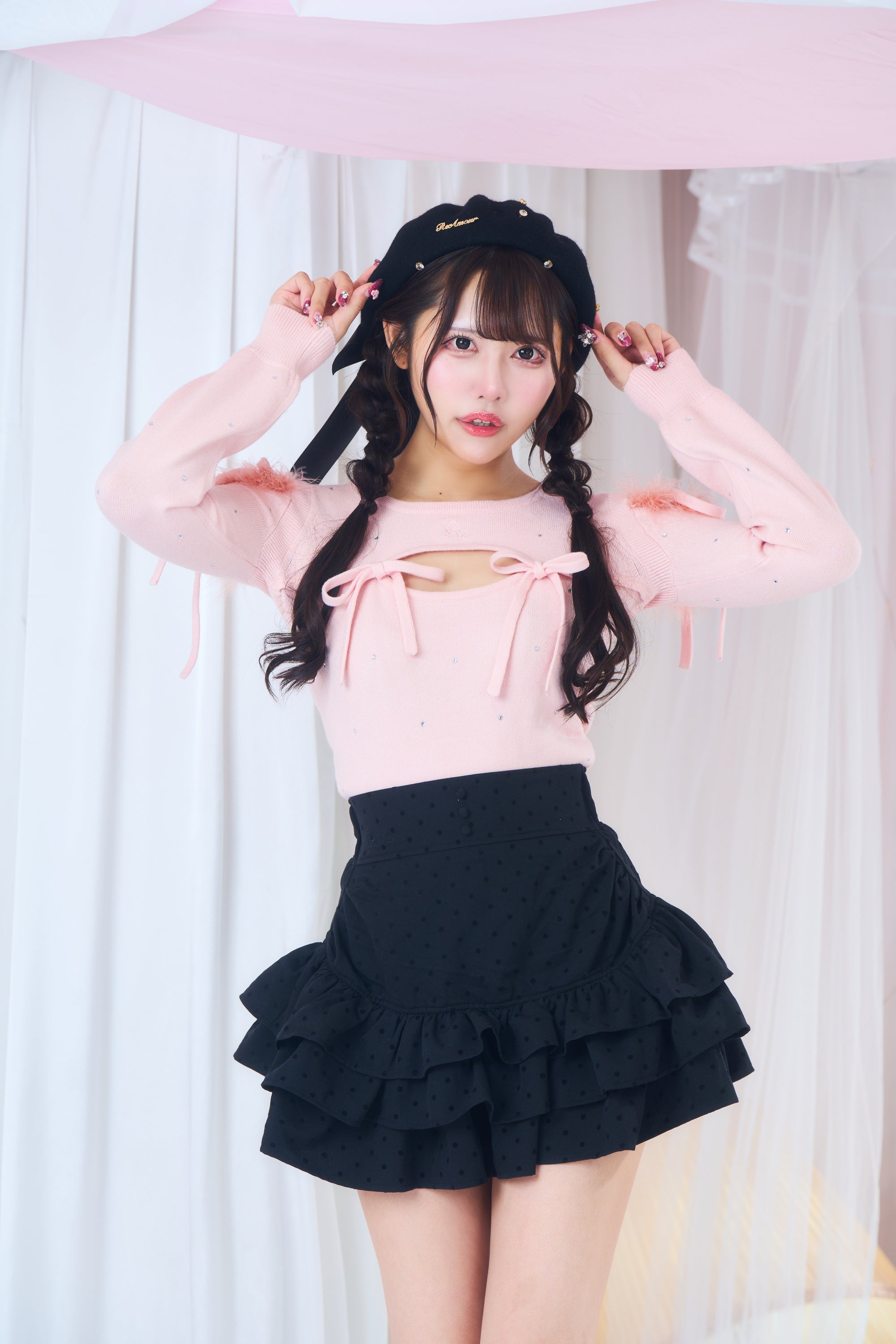 ビジューリボンニット