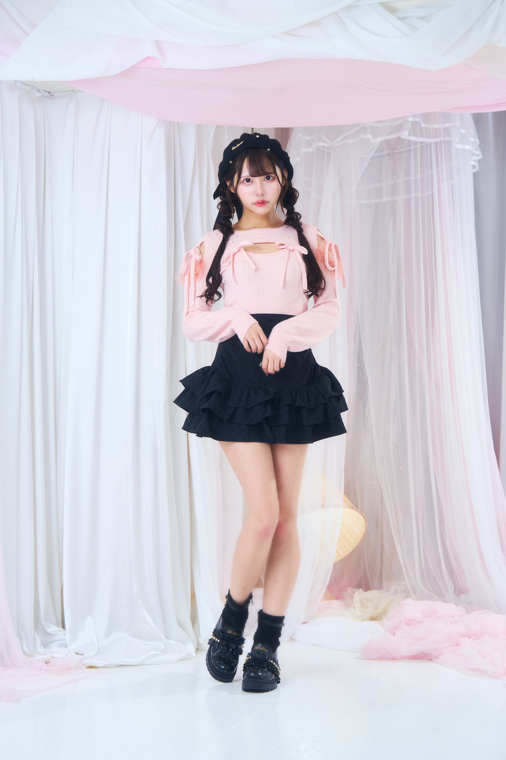 ビジューリボンニット