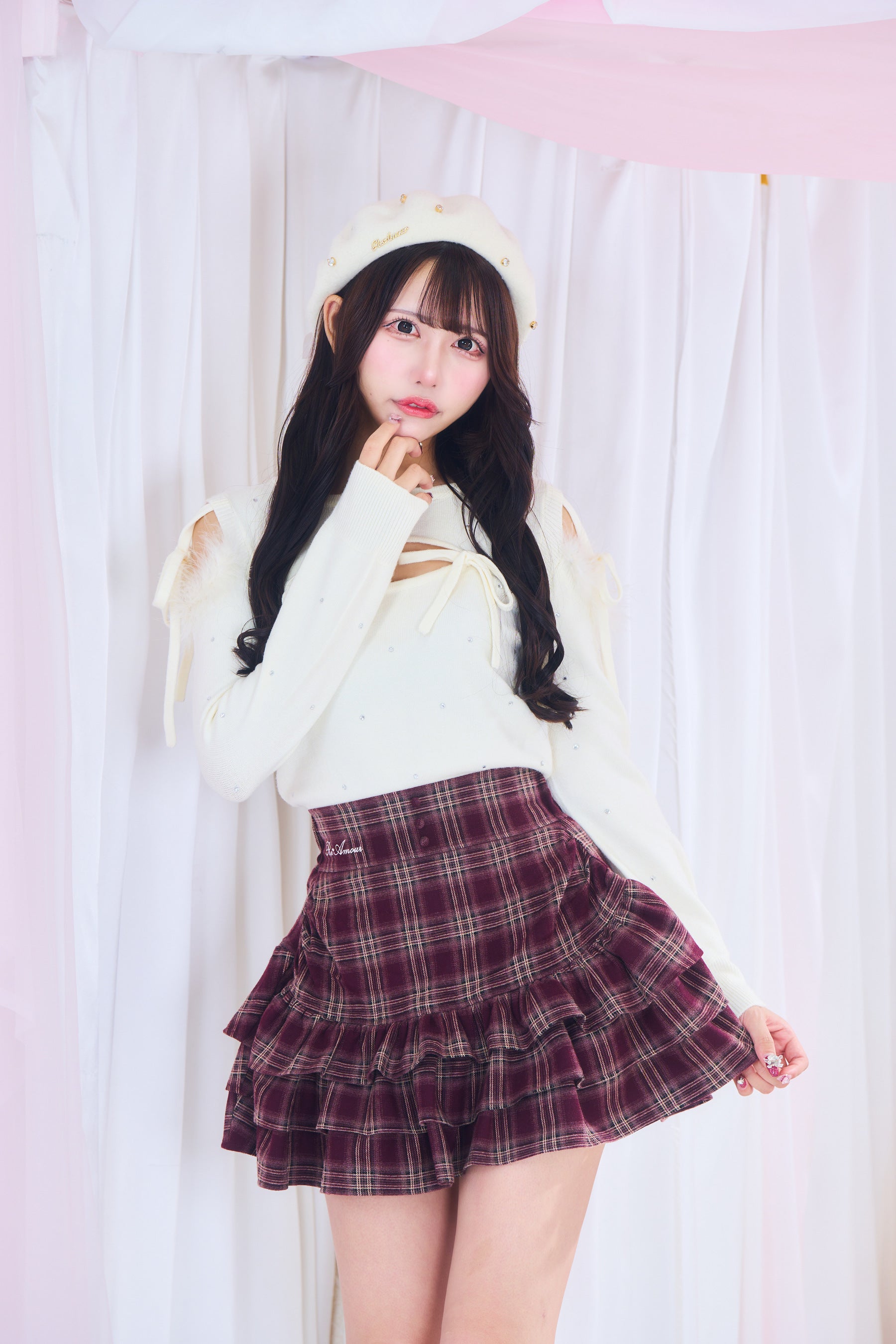 ビジューリボンニット