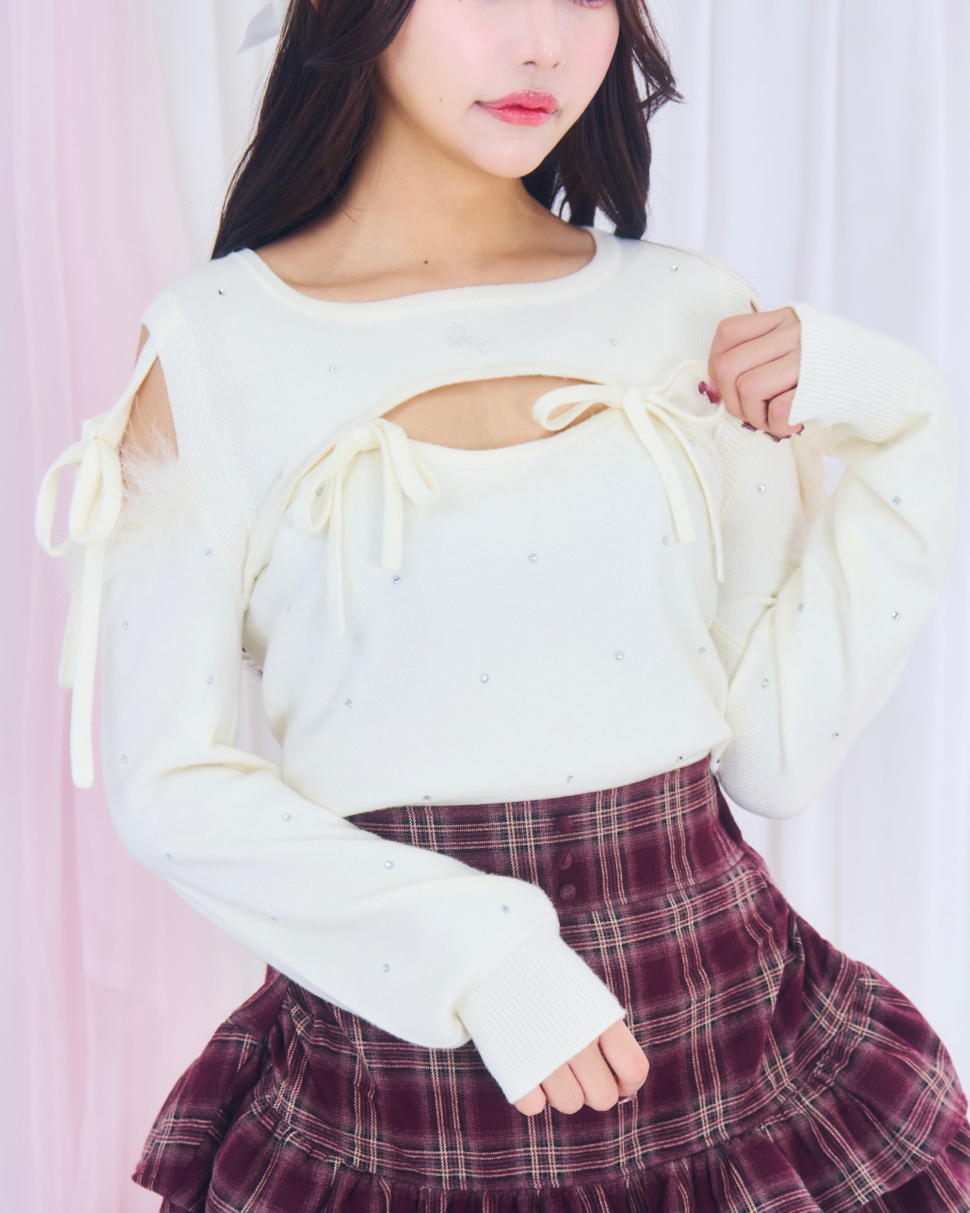 ビジューリボンニット